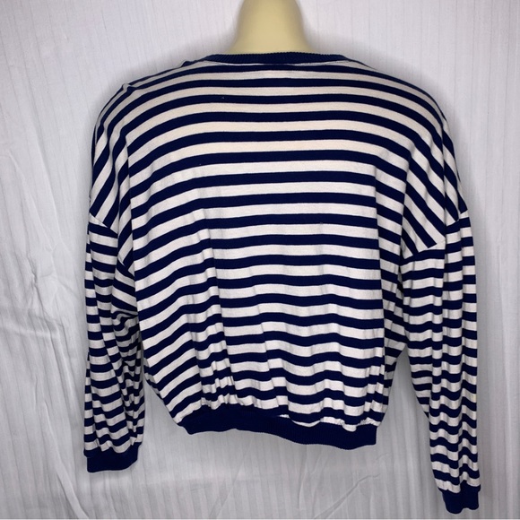 Guess Jeans VTG Cropped Top Tee T Shirt Long Sleeve Mariner Striped Blue Sz L - Picture 4 of 8